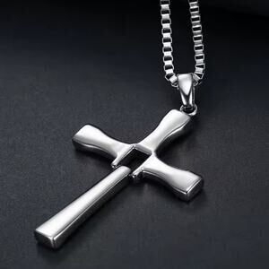 Silver Cross Necklace Fast & Furious CZ Diamonds Christian Vin Diesel Faith Gift